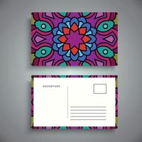 Postcard design template with arabesque floral mandala, Bright floral ornamental elements, Vector background template with ornamental mandala pattern design