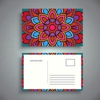 Postcard design template with arabesque floral mandala, Bright floral ornamental elements, Vector background template with ornamental mandala pattern design