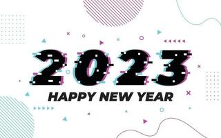 feliz año nuevo 2023, logotipo 2023 con plantilla vectorial de efecto de falla, aplicable para diseño de banner, calendario, invitación, volante de fiesta, etc. vector
