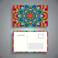 Postcard design template with arabesque floral mandala, Bright floral ornamental elements, Vector background template with ornamental mandala pattern design