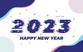 Happy new year 2023, 2023 logo with glitch effect vector template, Applicable for banner design, calendar, invitation, party flyer, etc.