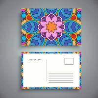 Postcard design template with arabesque floral mandala, Bright floral ornamental elements, Vector background template with ornamental mandala pattern design