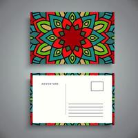 Postcard design template with arabesque floral mandala, Bright floral ornamental elements, Vector background template with ornamental mandala pattern design