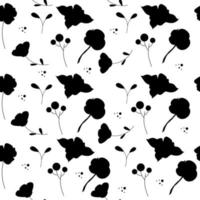 Pattern of plants, grass, flowers silhouette. Vector