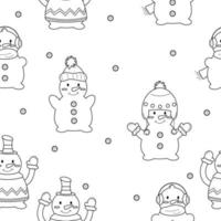 Pattern with snowman outline. Vector on white background