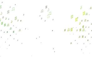 textura de vector verde claro con notas musicales.