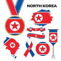 colección de elementos con la plantilla de diseño de la bandera de corea del norte vector