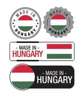 Set of Made in Hungary labels, logo, Hungary flag, Hungary Product Emblem vector