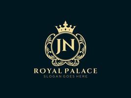 Letter JN Antique royal luxury victorian logo with ornamental frame. vector