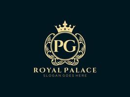 Letter PG Antique royal luxury victorian logo with ornamental frame. vector