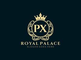 Letter PX Antique royal luxury victorian logo with ornamental frame. vector