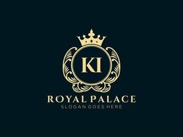 Letter KI Antique royal luxury victorian logo with ornamental frame. vector