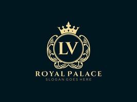 Letter LV Antique royal luxury victorian logo with ornamental frame. vector