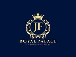 Letter JF Antique royal luxury victorian logo with ornamental frame. vector