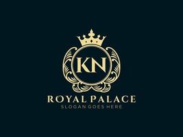 Letter KN Antique royal luxury victorian logo with ornamental frame. vector