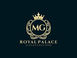 Letter MG Antique royal luxury victorian logo with ornamental frame. vector