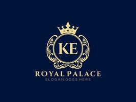 Letter KE Antique royal luxury victorian logo with ornamental frame. vector