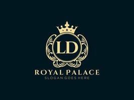 Letter LD Antique royal luxury victorian logo with ornamental frame. vector