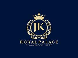 Letter JK Antique royal luxury victorian logo with ornamental frame. vector