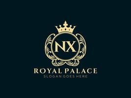 Letter NX Antique royal luxury victorian logo with ornamental frame. vector