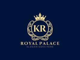 Letter KR Antique royal luxury victorian logo with ornamental frame. vector