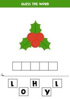 Spelling game for preschool kids. Cartoon Christmas holly. vector