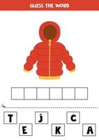 Spelling game for preschool kids. Cartoon red jacket. vector