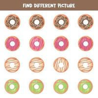 Find colorful and cute donut which is different from others. Worksheet for kids. vector