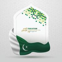 Greeting Pakistan Independence day 14 August background vector design with arabic calligraphy, flag and floral pattern. for card, banner, wallpaper, brosur, cover and decoration