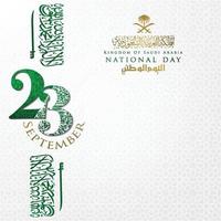 greeting saudi arabia nation day 23 september background vector design with beautiful flag and arabic calligraphy