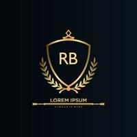 letra rb inicial con plantilla real.elegante con vector de logotipo de corona, ilustración de vector de logotipo de letras creativas.