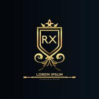 letra rx inicial con plantilla real.elegante con vector de logotipo de corona, ilustración de vector de logotipo de letras creativas.