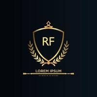 letra rf inicial con plantilla real.elegante con vector de logotipo de corona, ilustración de vector de logotipo de letras creativas.