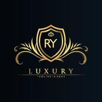 RY Letter Initial with Royal Template.elegant with crown logo vector, Creative Lettering Logo Vector Illustration.