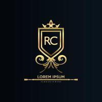 letra rc inicial con plantilla real.elegante con vector de logotipo de corona, ilustración de vector de logotipo de letras creativas.