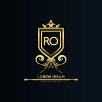 RO Letter Initial with Royal Template.elegant with crown logo vector, Creative Lettering Logo Vector Illustration.