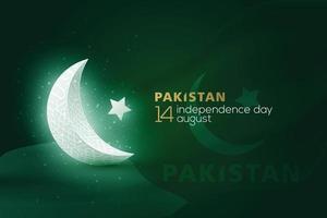 saludo día de la independencia de pakistán 14 agosto diseño vectorial de fondo con caligrafía árabe, bandera y motivos florales. para tarjeta, pancarta, papel tapiz, brosur, portada y decoración vector