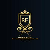 RE Letter Initial with Royal Template.elegant with crown logo vector, Creative Lettering Logo Vector Illustration.