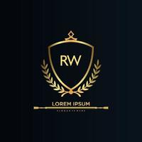 letra rw inicial con plantilla real.elegante con vector de logotipo de corona, ilustración de vector de logotipo de letras creativas.