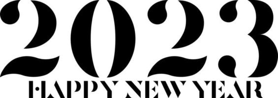 Happy New Year 2023 text design. Vector illustration. Isolated on white background.