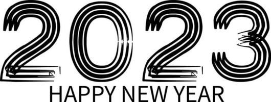 Happy New Year 2023 text design. Vector illustration. Isolated on white background.