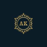 logotipo de letra ak con plantilla de oro de lujo. plantilla de vector de logotipo de elegancia.