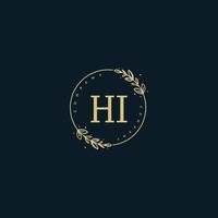 Initial HI beauty monogram and elegant logo design, handwriting logo of initial signature, wedding, fashion, floral and botanical with creative template. vector