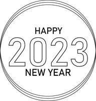 Happy New Year 2023 text design. Vector illustration. Isolated on white background.