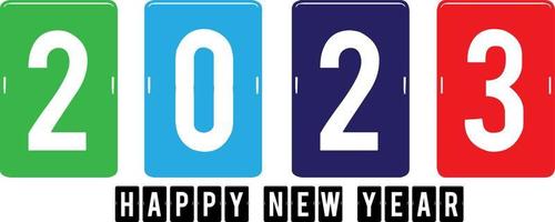 Happy New Year 2023 text design. Vector illustration. Isolated on white background.