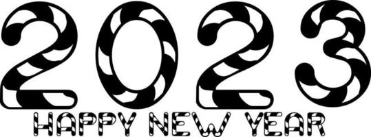 Happy New Year 2023 text design. Vector illustration. Isolated on white background.