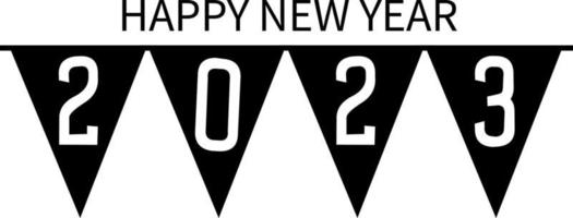 Happy New Year 2023 text design. Vector illustration. Isolated on white background.