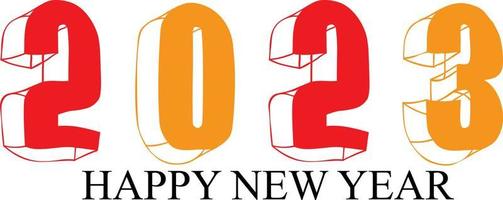 Happy New Year 2023 text design. Vector illustration. Isolated on white background.