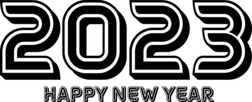 Happy New Year 2023 text design. Vector illustration. Isolated on white background.