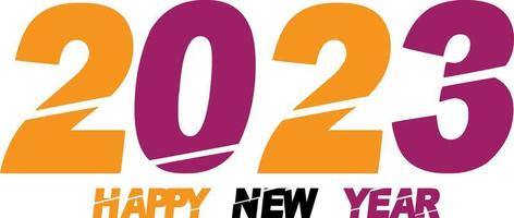 Happy New Year 2023 text design. Vector illustration. Isolated on white background.